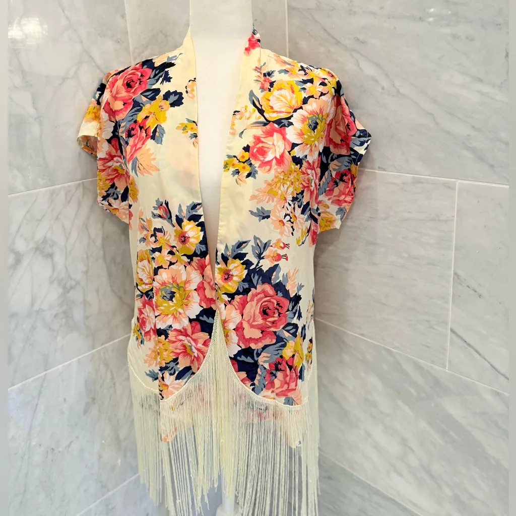 MIAMI for Francesca’s Boho Fringe Floral Kimono Open - Image 4