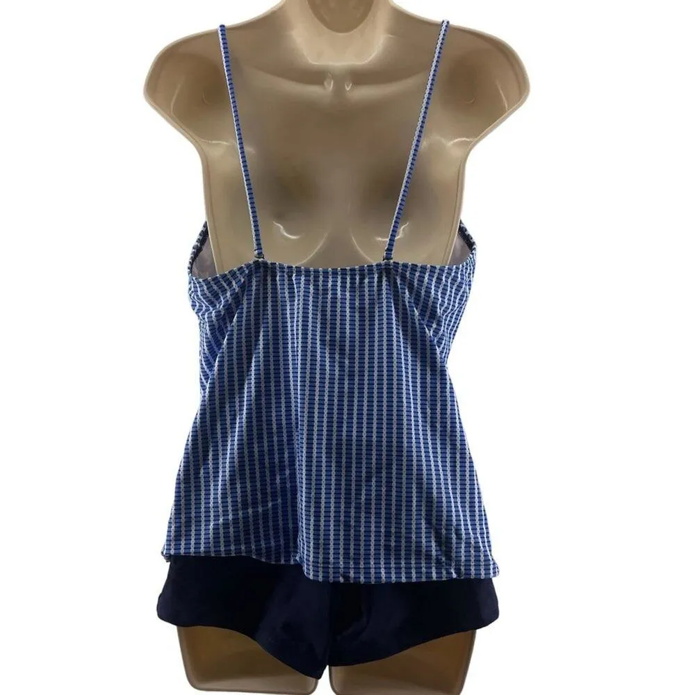Beach Sissi Tankini Swim Set Boyshorts Striped Swimsuit Womens Xlarge Blue Size XL - Image 7
