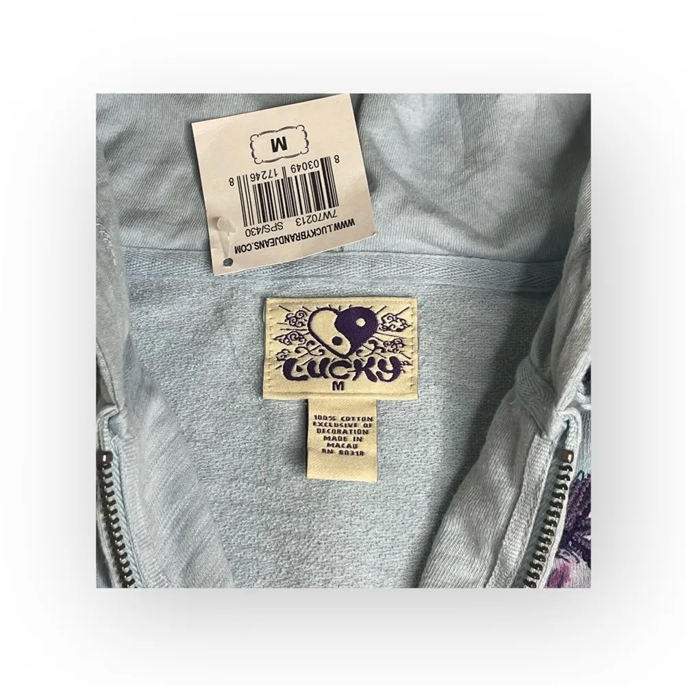 VHTF: new Y2K Lucky Brand ❤︎︎ Floral Geisha Embroidery Zip Hoodie ❤︎︎ Blue ❤︎ M - Image 12