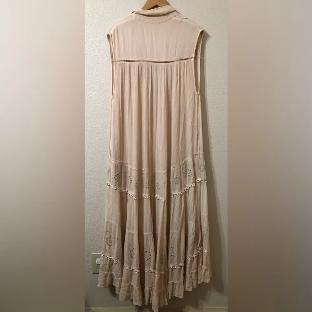 Free People Pretty Cozy Maxi Tiered Buttondown Dress in Light Tan - Size XS - Image 6
