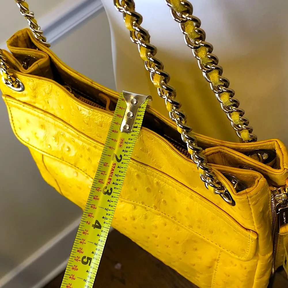 Rebecca Minkoff Yellow Ostrich Leather Crossbody Bag Clutch - Image 13