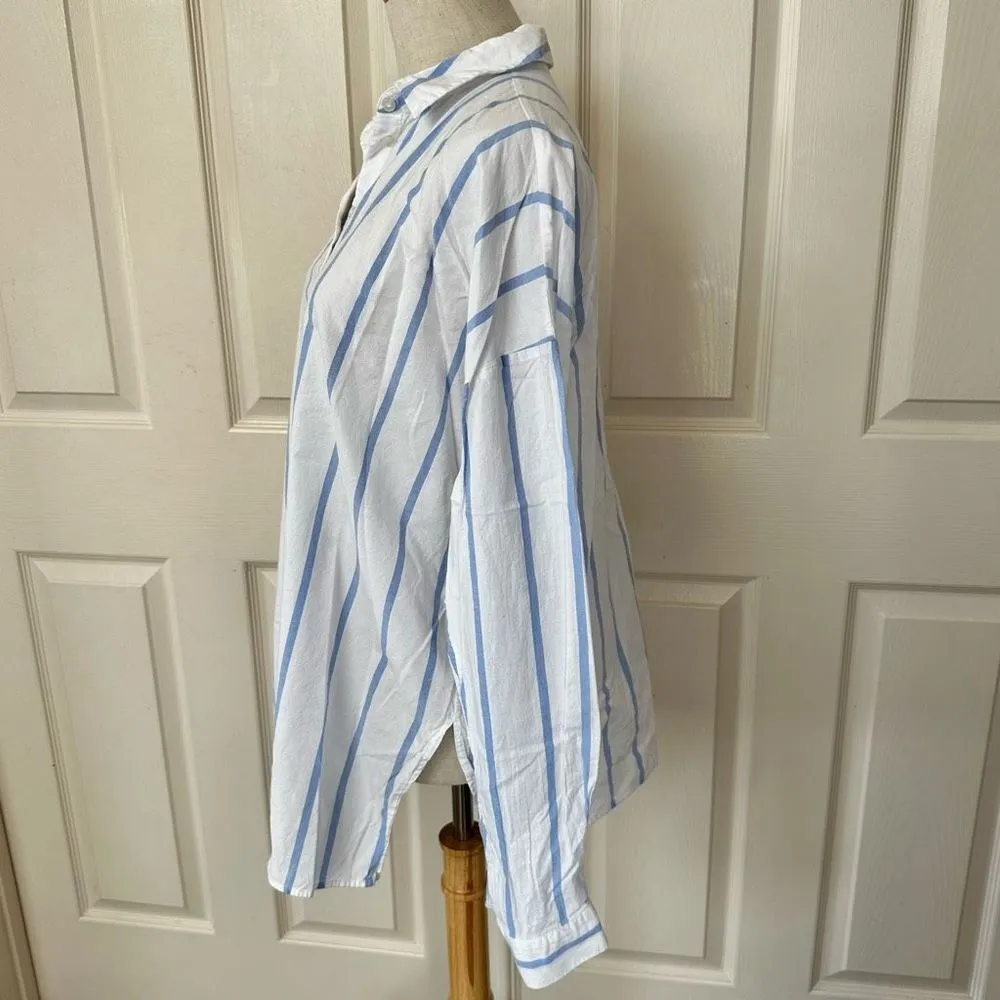 H & M blue and white striped long sleeved button down shirt - Image 6