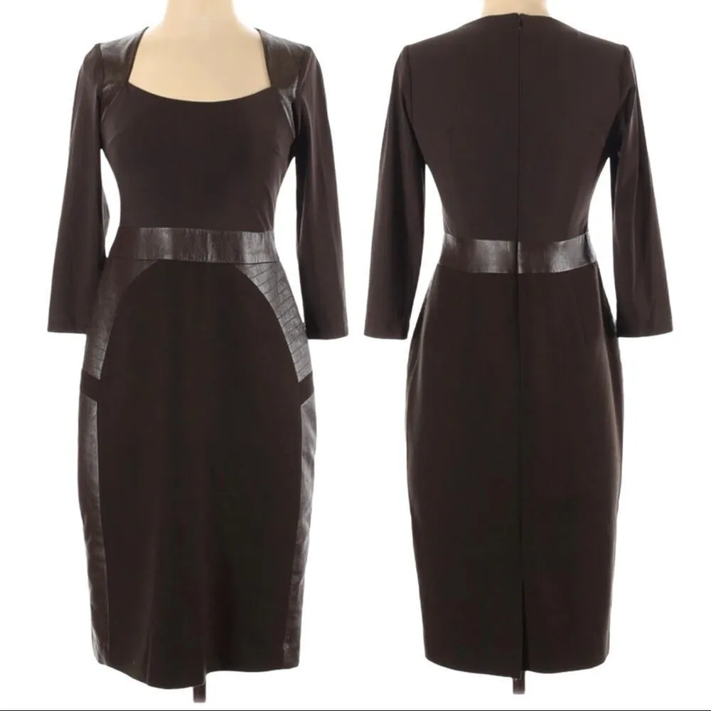 Rickie Freeman Teri Jon Sheath Dress Faux Leather Brown Size 4 - Image 16