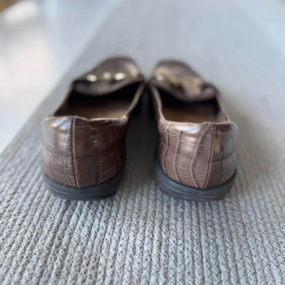 Easy Spirit Avienta Brown Croc Leather Brass Horsebit Loafers Shoes Size 10M - Image 9