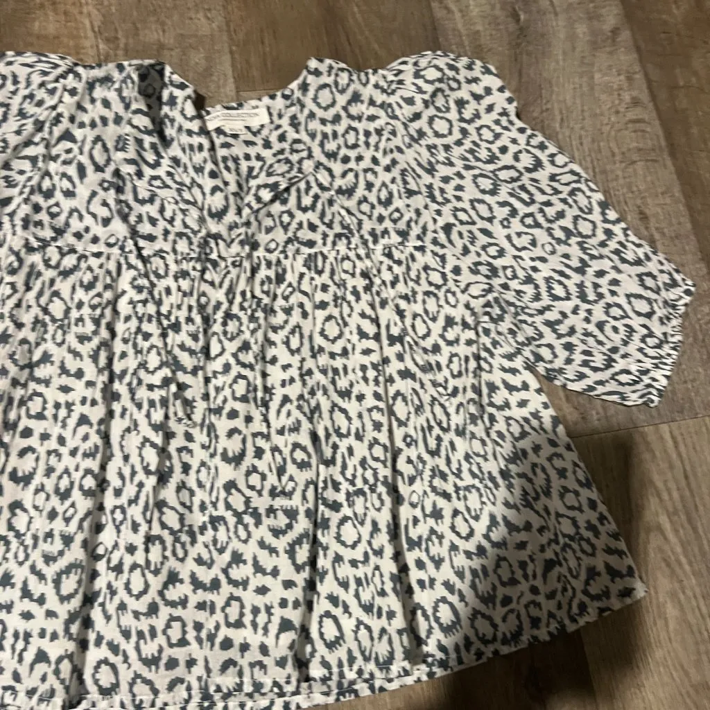 India Collection Emerson‎ Fry Puff Isla Charcoal Leopard Print Cotton Blouse Gray Size XS - Image 2