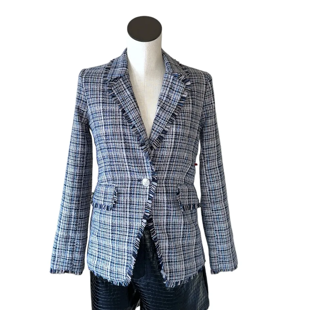 NWT LAUNDRY BY SHELLI SEGAL Fringe Tweed Blazer In Navy Multi - Image 8