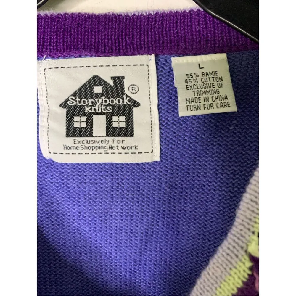 Storybook Knits sweater vest floral art to wear women's size large Blue - Image 4