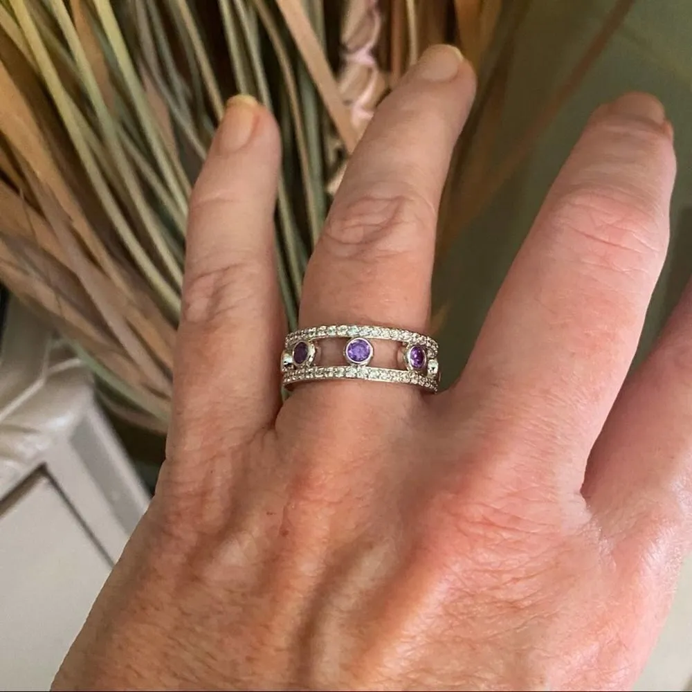 Amethyst AAA Cz Rhodium Brass Ring Size 7,9,10 Silver - Image 3