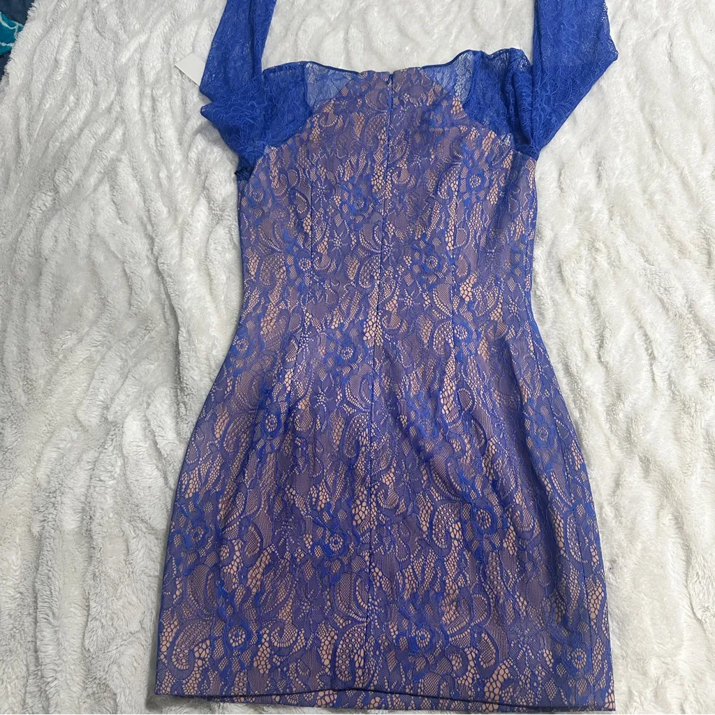 JAYGODFREY Size 4 Blue Lace Sheath Dress Delicate Lace city Wedding Party Club - Image 3