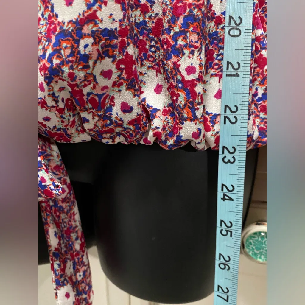 Self Esteem Pink White Blue Floral Long‎ Sleeve Crochet Tie Waist Blouse Size M - Image 3
