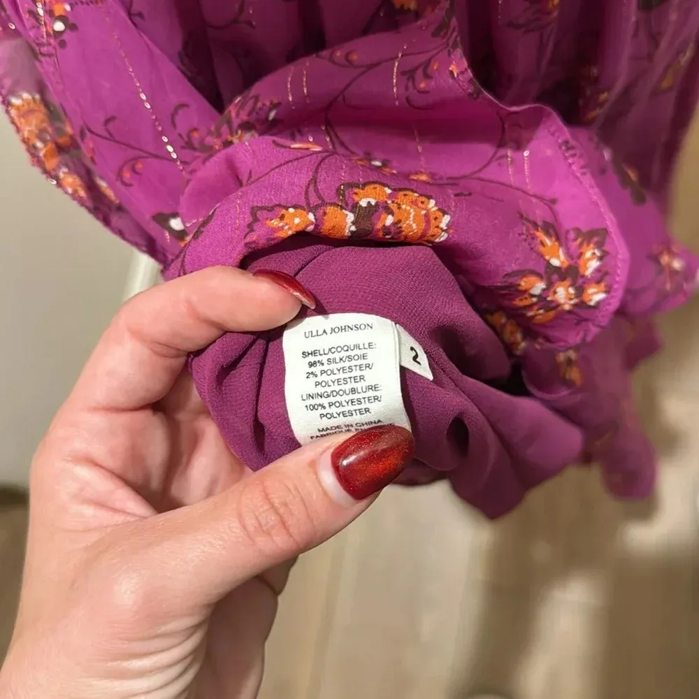 Ulla Johnson Torri Magenta Midi Silk Floral Print Skirt - Image 2