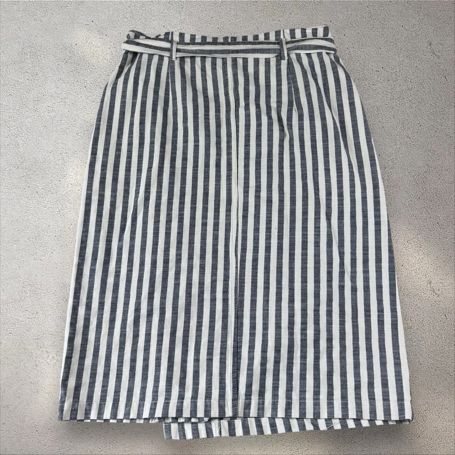 Anthropologie Wrap Skirt Womens 14 Belted Midi Striped Coastal Pockets NWT - Image 5