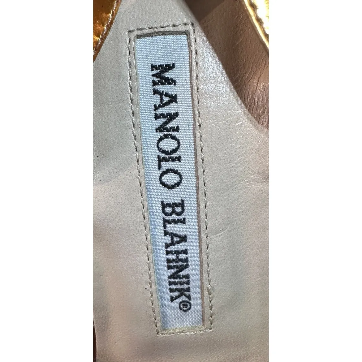 Manolo Blahnik 'Discos' Peep Toe Pump ( 40 -US 10) Metallic Gold Slingback Heels - Image 14