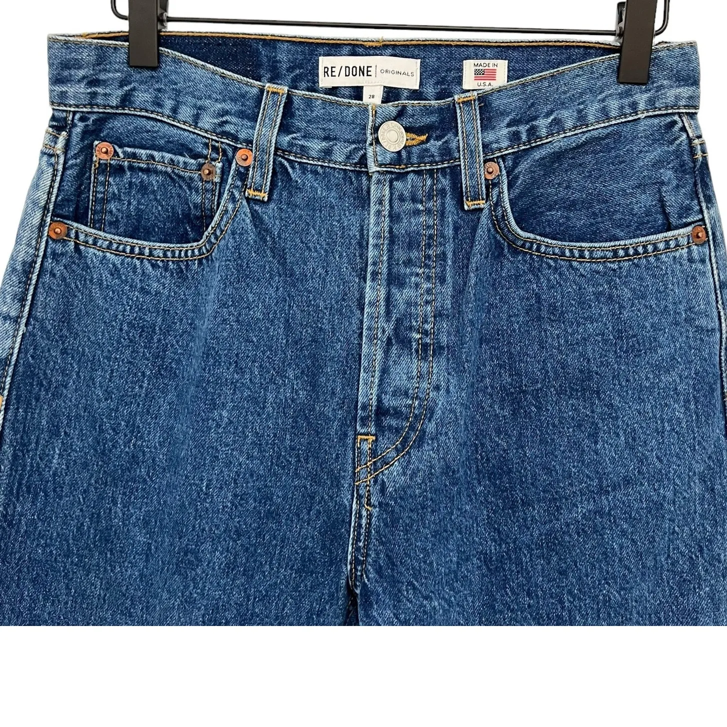 Re/Done High Rise Stove Pipe Denim Jeans Zip Fly Pockets Size 28 Retro Stretch - Image 5