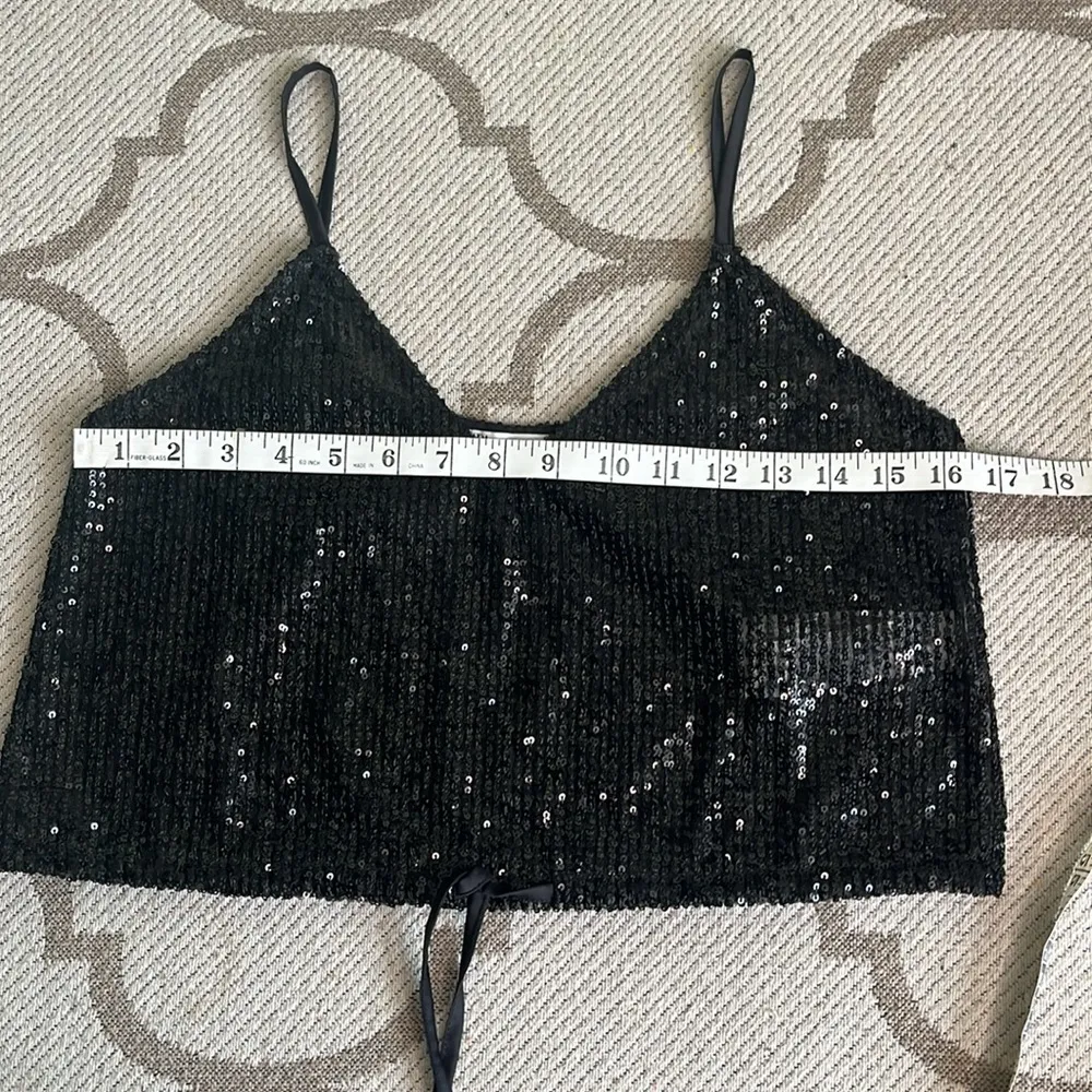 Zara black sequins tie waist spaghetti straps cropped top - Image 7