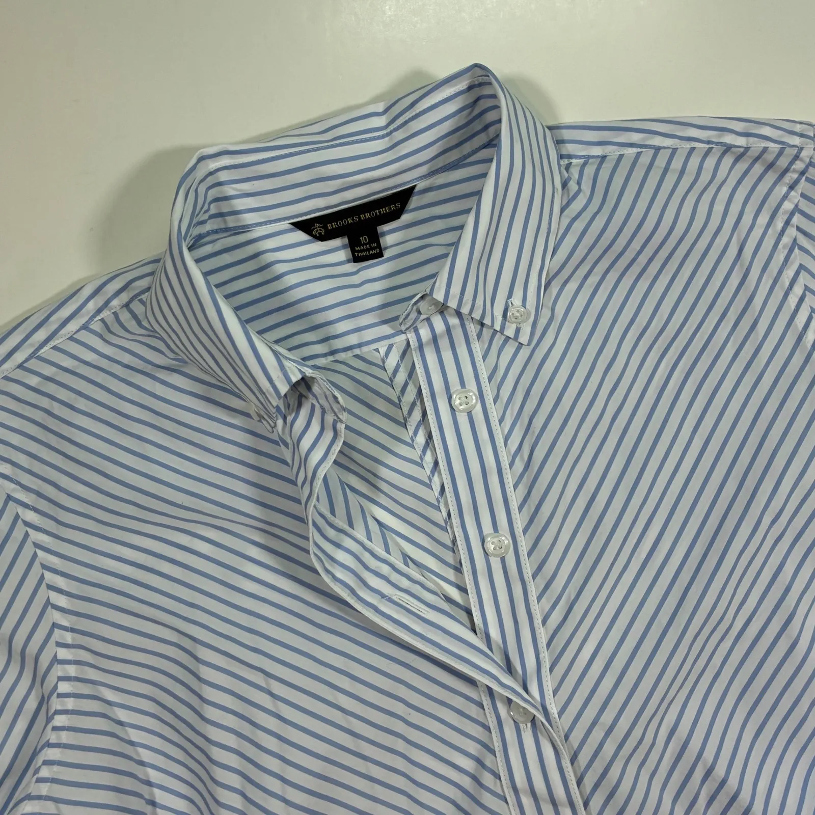 EUC Brooks Brothers Blue Stripe Shirt Dress Tie Button Front Long Sleeve Size 10 - Image 3