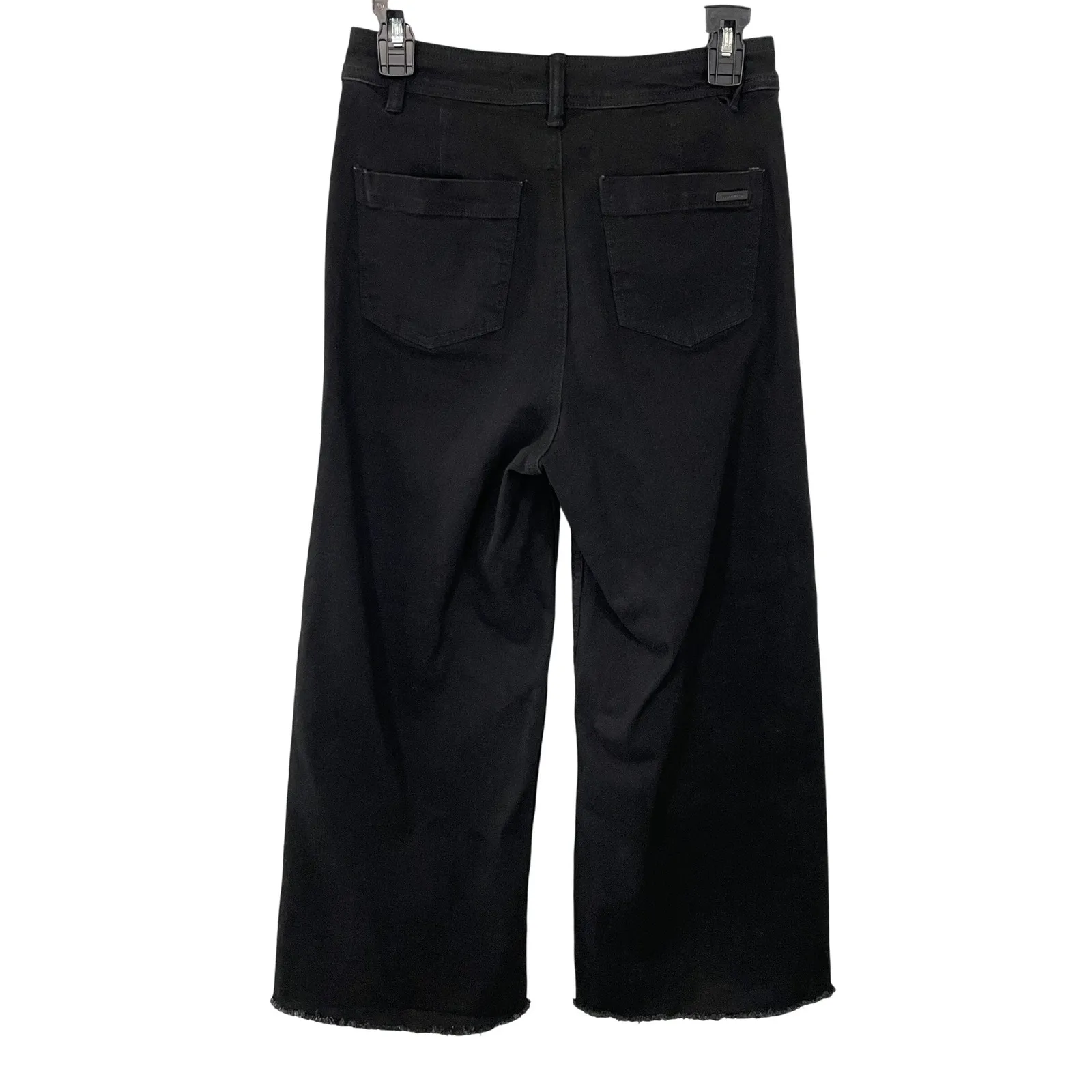 Joseph Ribkoff Black Wide Leg Cropped Jeans Raw Hem Womens Size 6 Style 233970 - Image 2