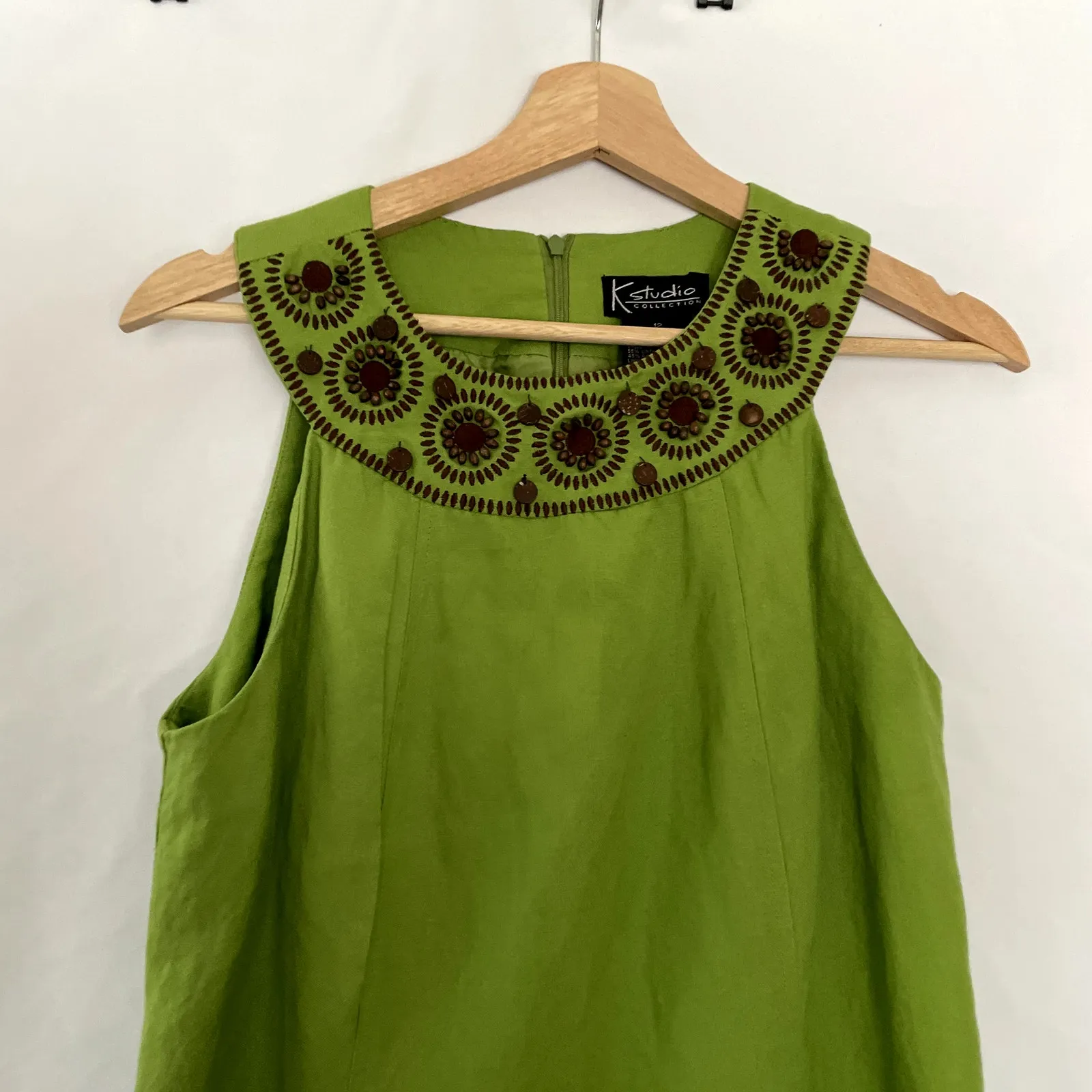 K Studio retro vintage 80s shell seed linen blend lime green halter 12 dress - Image 2