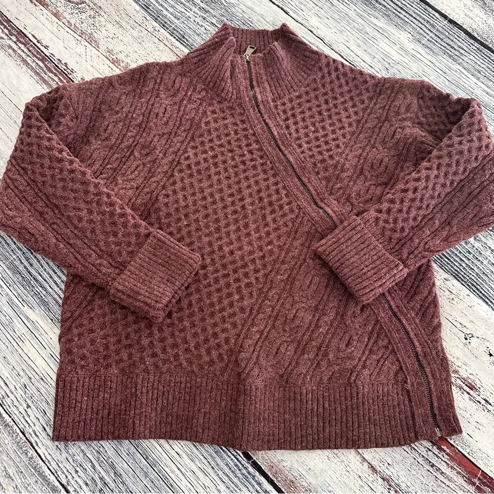 M. RENA Asymmetrical Zip Up Mock Neck Sweater in Plum Purple​ Purple Size L - Image 2