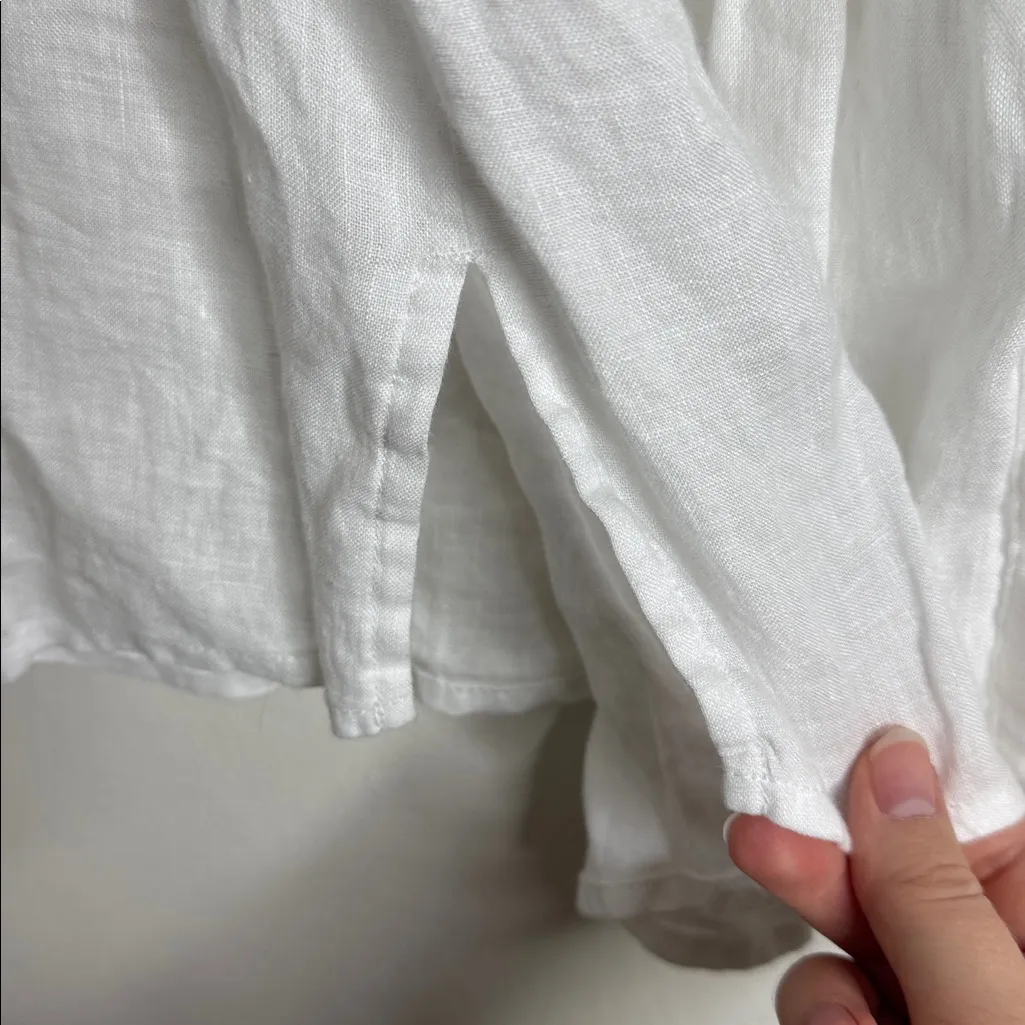 J. Jill Love Linen White Long Sleeve Linen Windowpane Stitch Collared Blouse XLp - Image 8
