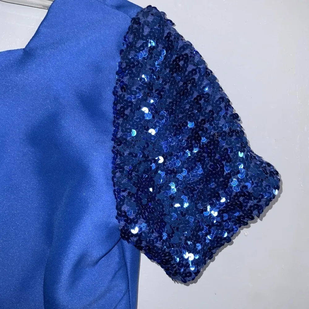 Sapphire Blue Sheath Short Sleeve Short Special Event Sequins Prom Dress XS - Image 5