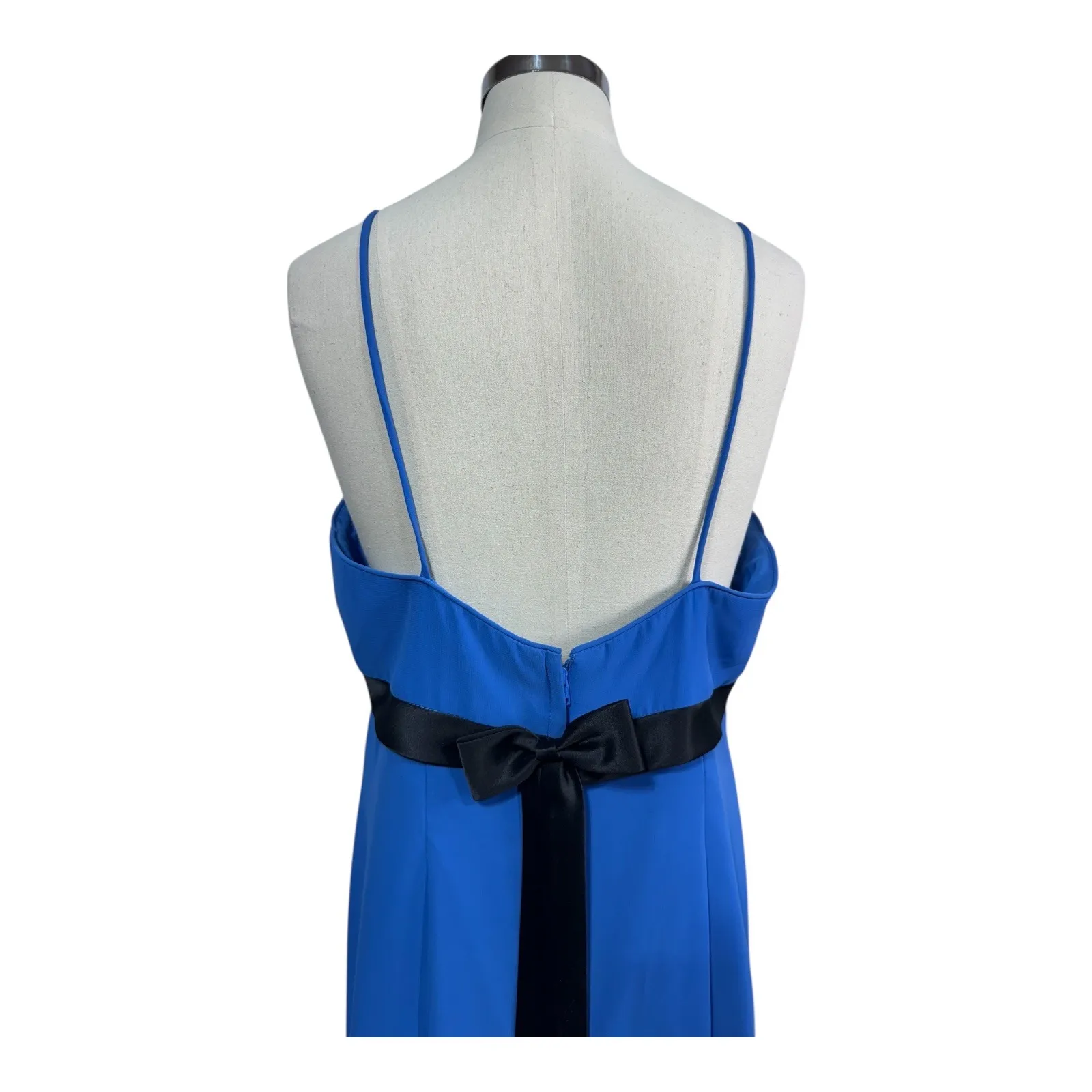 Linda Royal Blue Chiffon Maxi Gown Open Back Bow Detail Prom Formal Women's 16 - Image 11