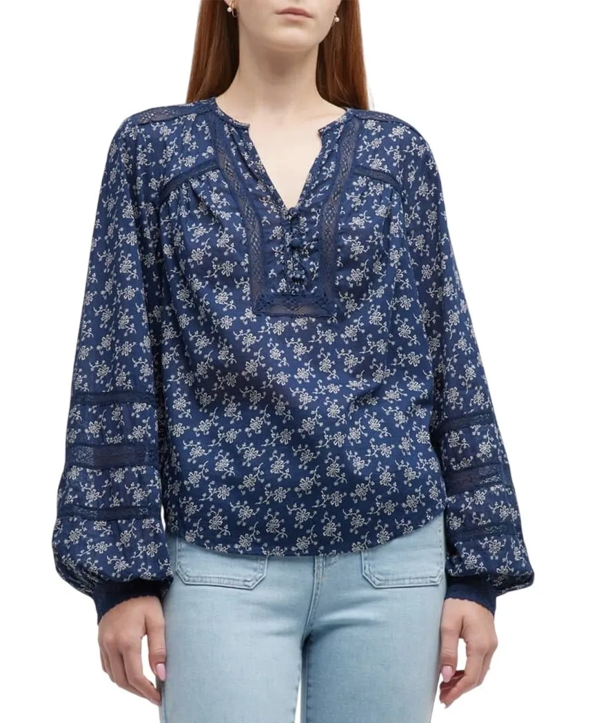 Veronica Beard Kent Navy Blue Floral Crochet Lace Peasant Blouse Top womens L 14 - Image 1