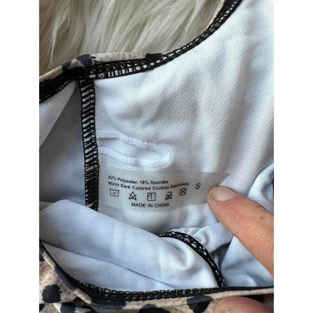 Chic Leopard Print Swim Top with Ruffle Detail Size Small Black - Image 6