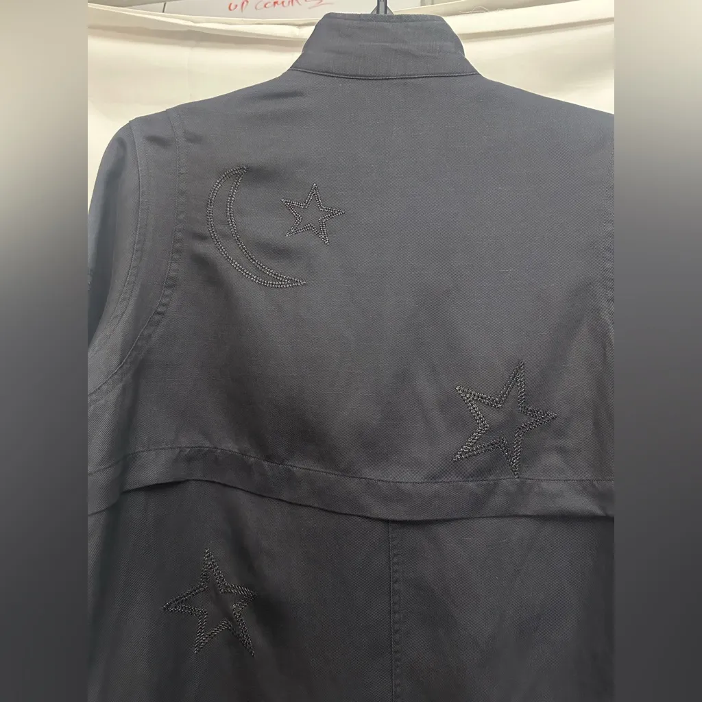 Rails Rowen Jacket Dark Grey With Star Embroidery Size XS Linen Blend Utility - Image 5