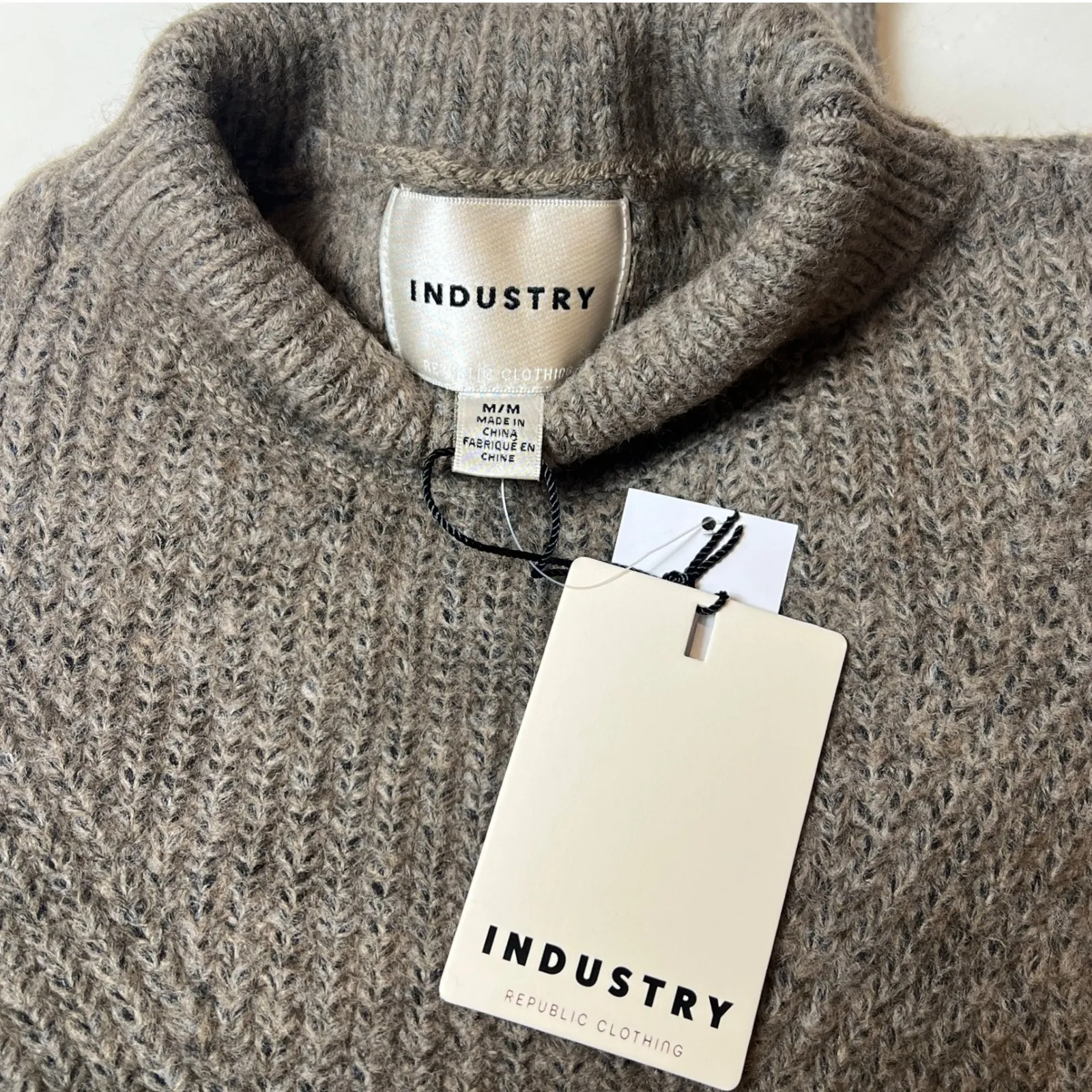 Industry Republic Clothing Women M Taupe Heather Mock Neck Knit Sweater Neutral Size M - Image 4