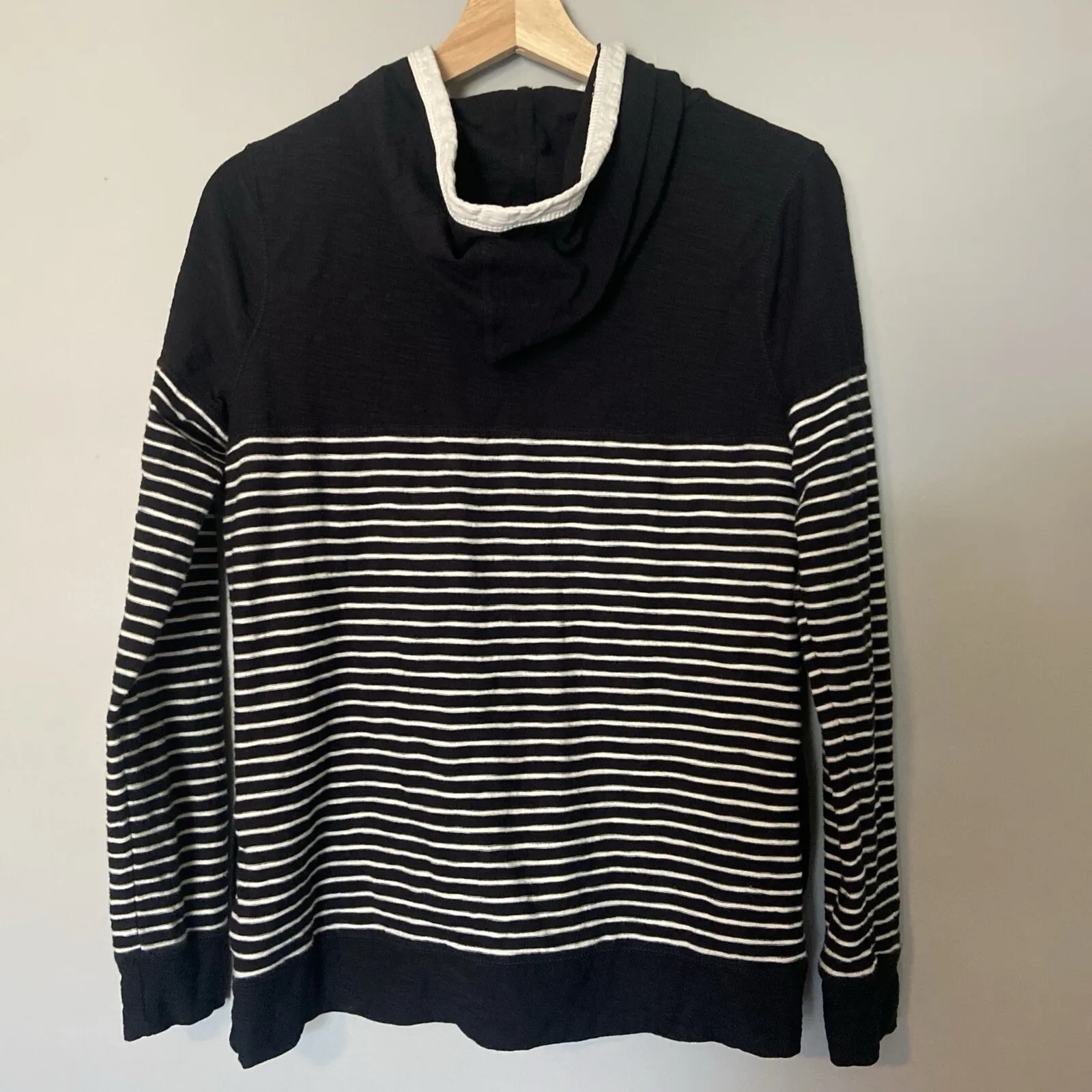 Ralph Lauren Women's Hooded Sweater Striped Black Cream Women's Size M Fisherman - Image 5