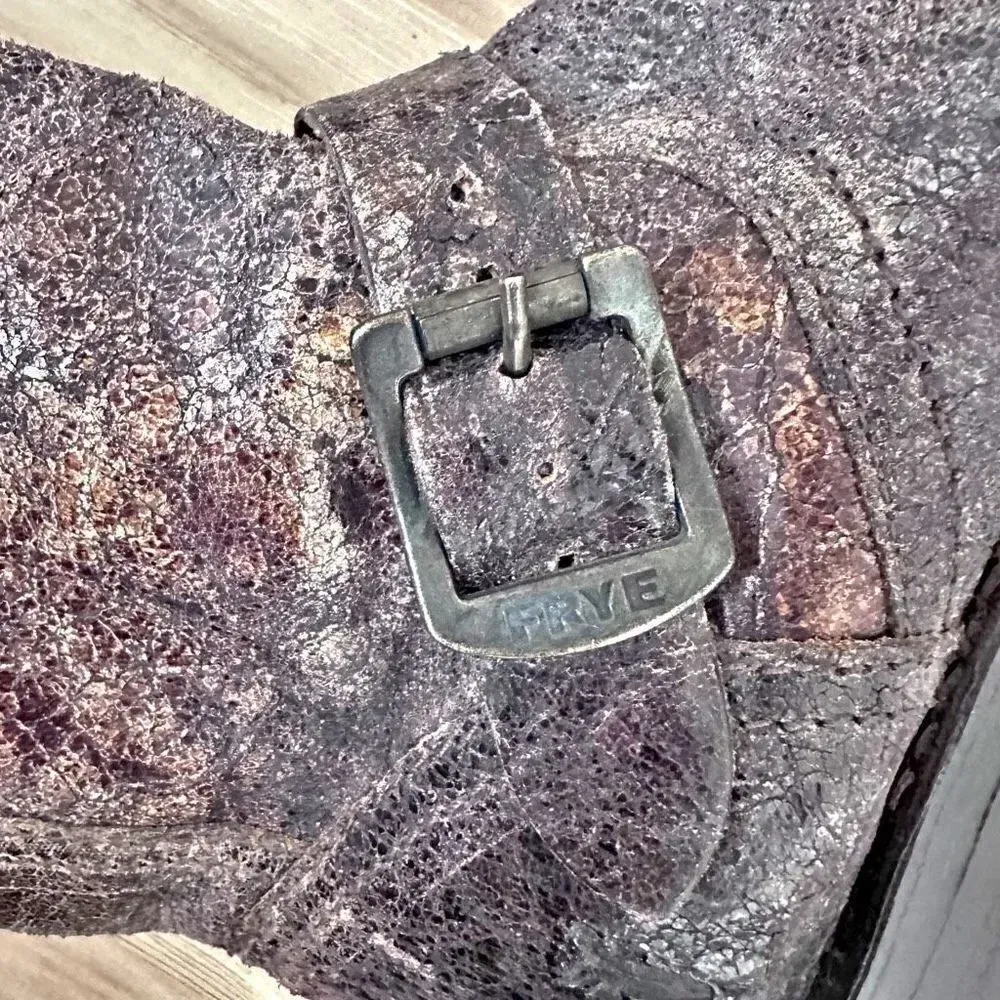 Frye  | Veronica Slouch Boot Chocol Crackle Leather Knee High Moto | Size 6.5 - Image 7