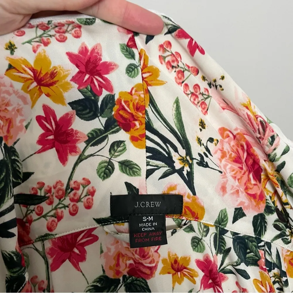 J Crew Robe Winter Garden Floral Botanical Eco Easy Luxe Pockets Red Pink Yellow - Image 10