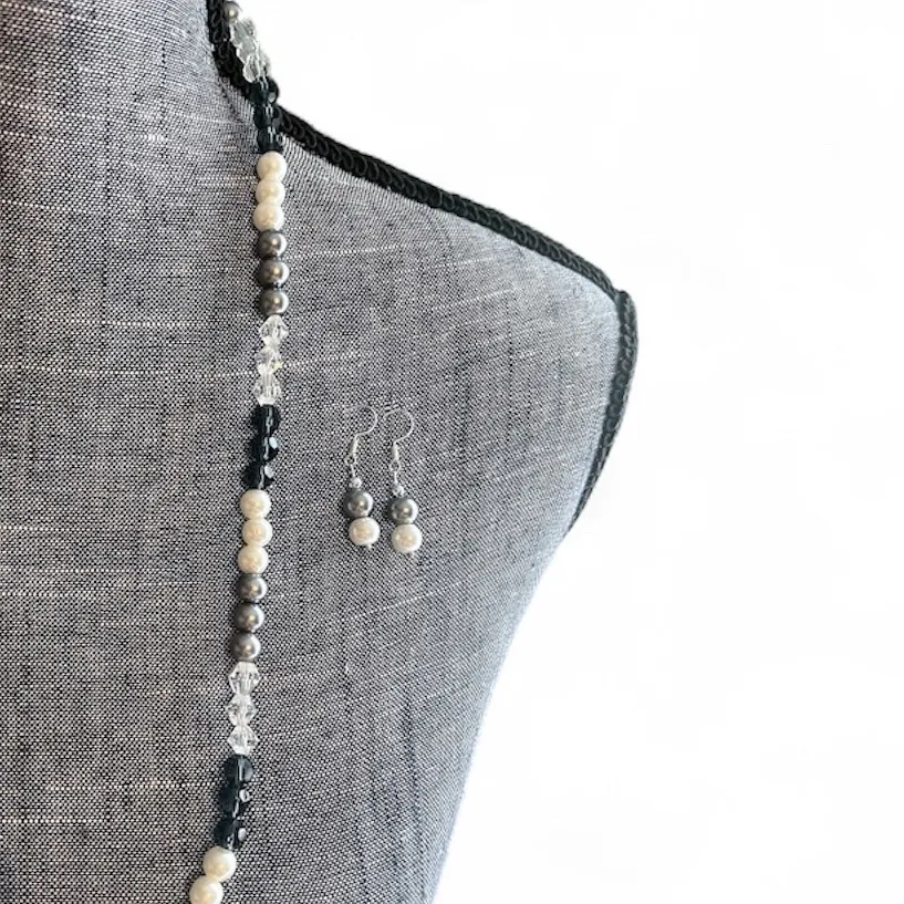 Beaded Necklace Earrings Set Glass Pearls Statement Gift Formal Elegant Wedding Blue - Image 2