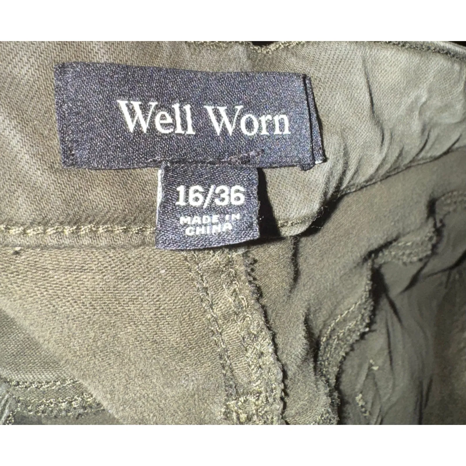 Well Worn Cargo Pants Womens 16 Utility Olive Green Straight Leg Comfort Stretch - Image 9
