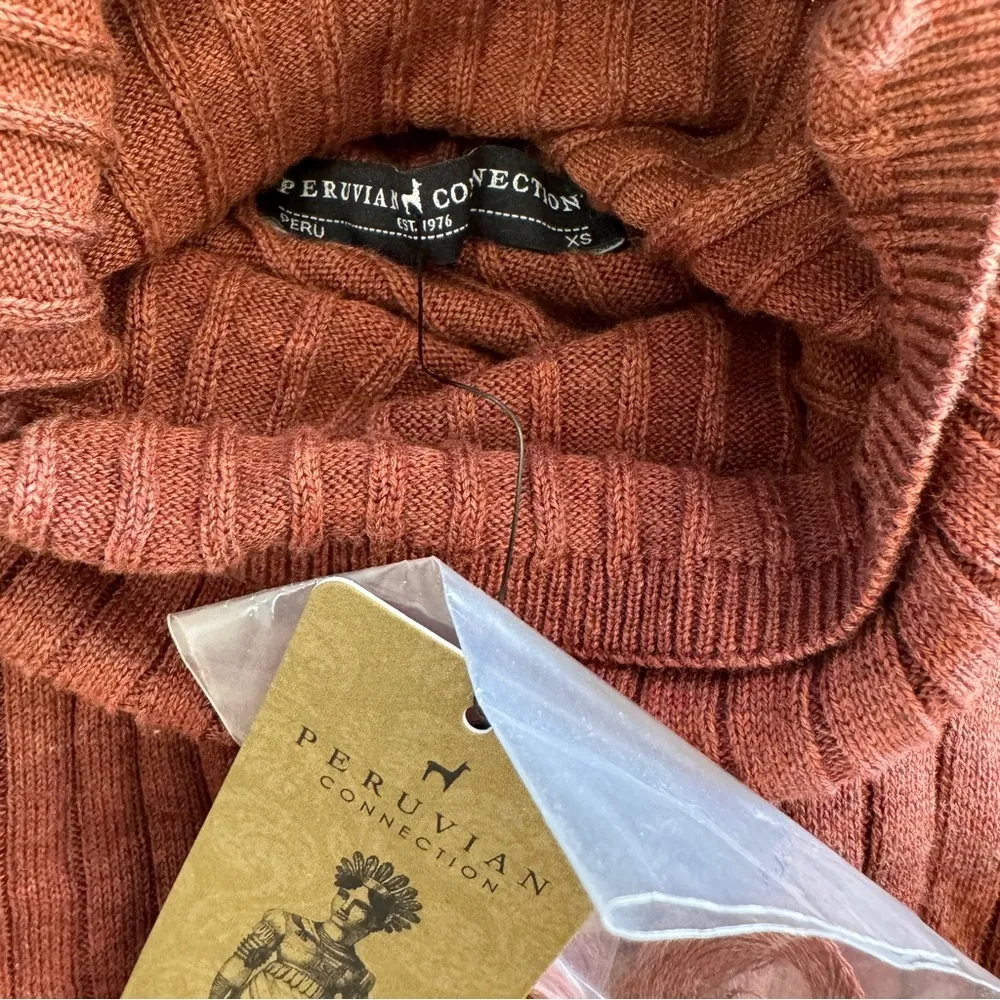 Peruvian Connection Women's Ribbed Turtleneck in rust brown NWT - Image 5
