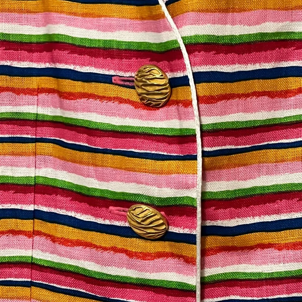 Rickie Freeman for Teri Jon VTG 100% linen blazer blouse size 4 rainbow summer Pink - Image 5