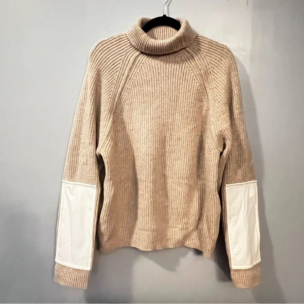 Victoria Beckham RARE Lambswool Military Patch Sleeve Jumper Sweater Luxe Tan M - Image 5