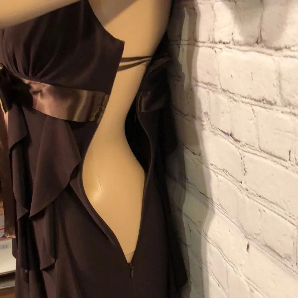 Vintage Cache Ruffled Hem Empire Waist Dress Spaghetti Straps Ribbon Belt Size 2 - Image 6