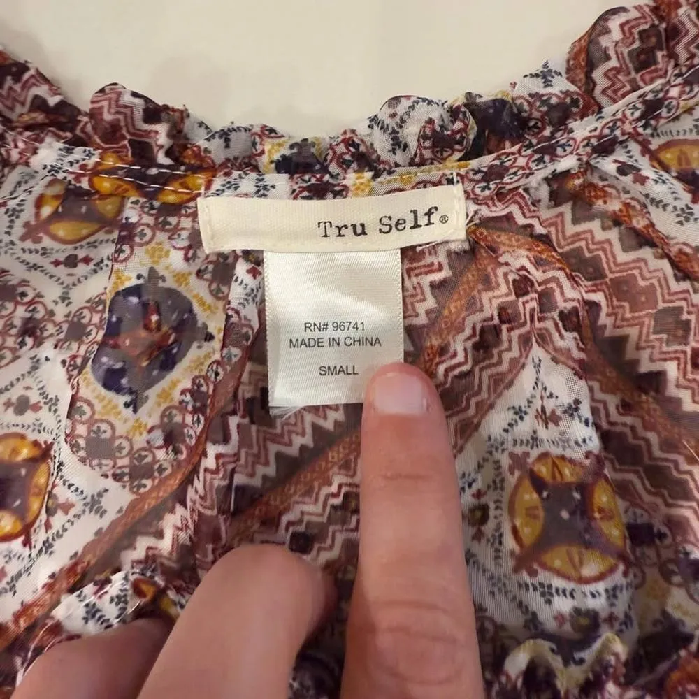 Tru Self Boho Print Lace Navy Open Tie Front Tunic Vest Women's Small Indie Boho - Image 5