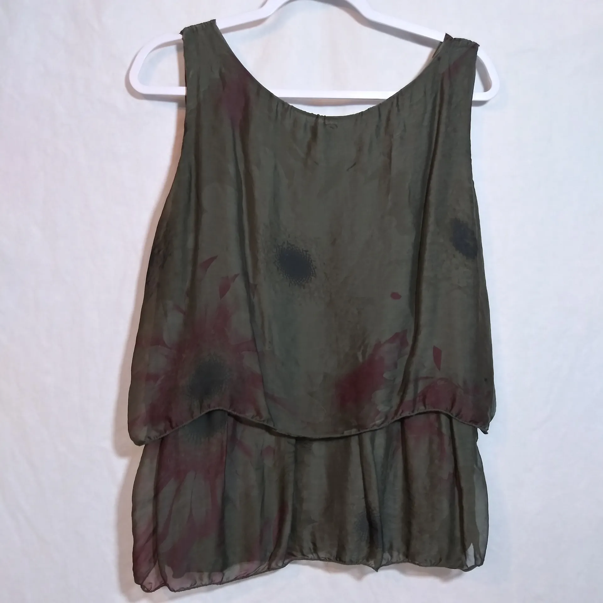 H Trend Made In Italy Silk Dark Floral Layered Tank Top Size L Gray Size L - Image 7