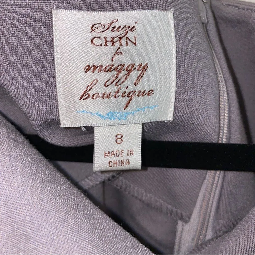 Suzi Chin Steel Gray Drape Classic Cowl Neck Sleeveless Sheath Dress Size 8 - Image 4