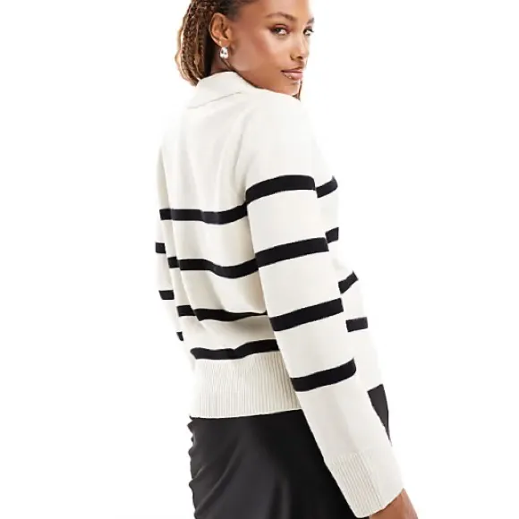 Mango Women's Striped Polo Neck Sweater In Ecru - Image 4