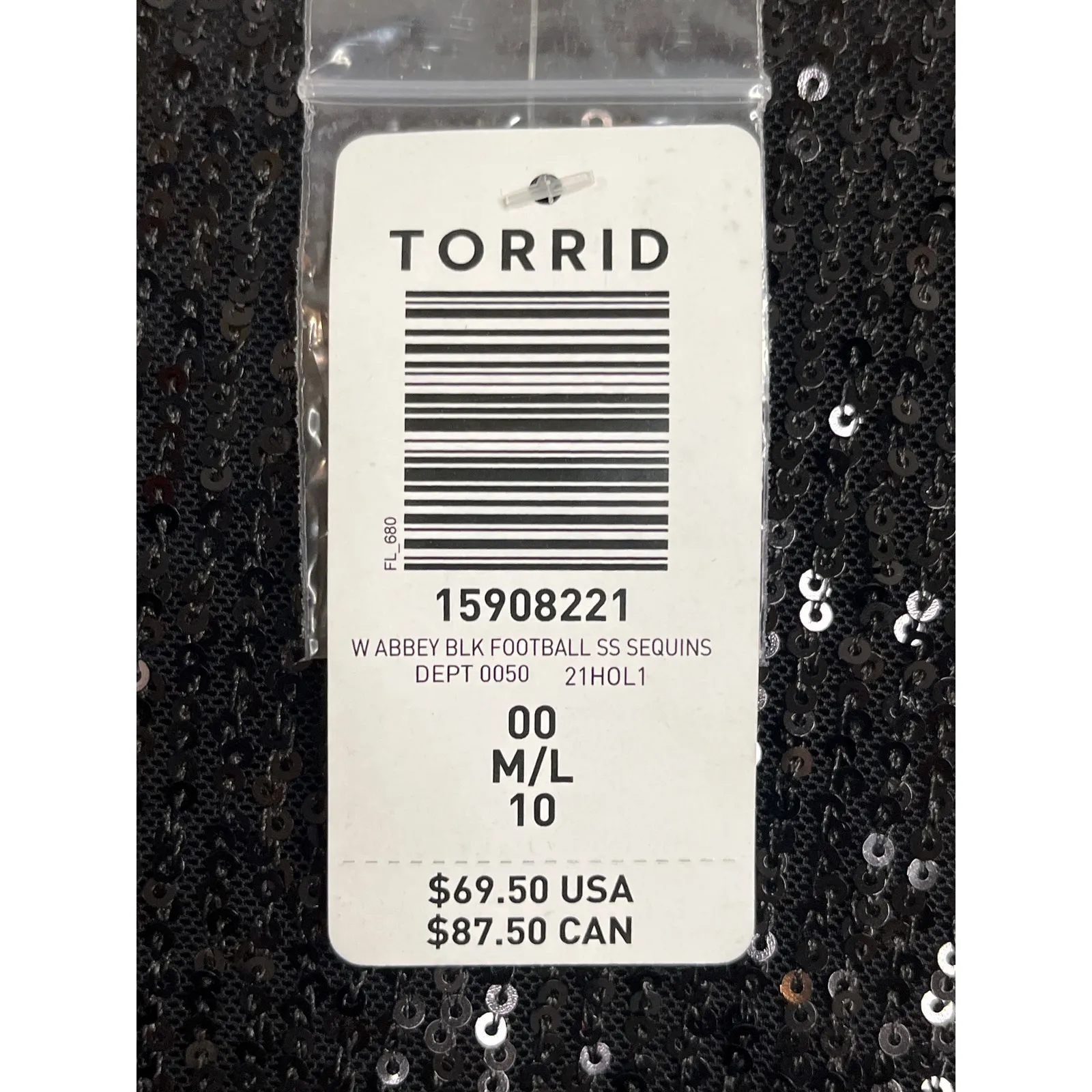 Torrid Abbey black football short sleeve sequins top, size M/L,10, MSRP $69.50 - Image 7