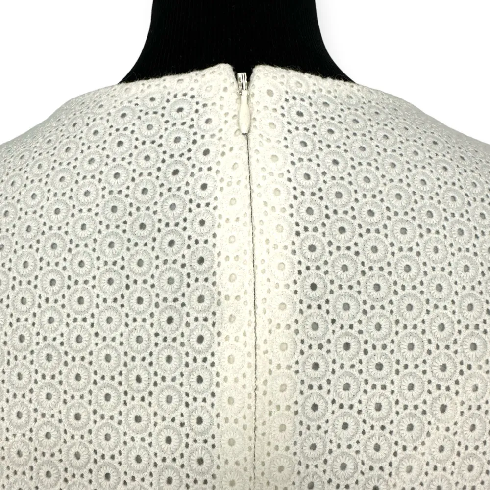 Trina Turk | White Circle Eyelet Short Ruffle Sleeve Back Zip Midi Shift Dress - Image 6