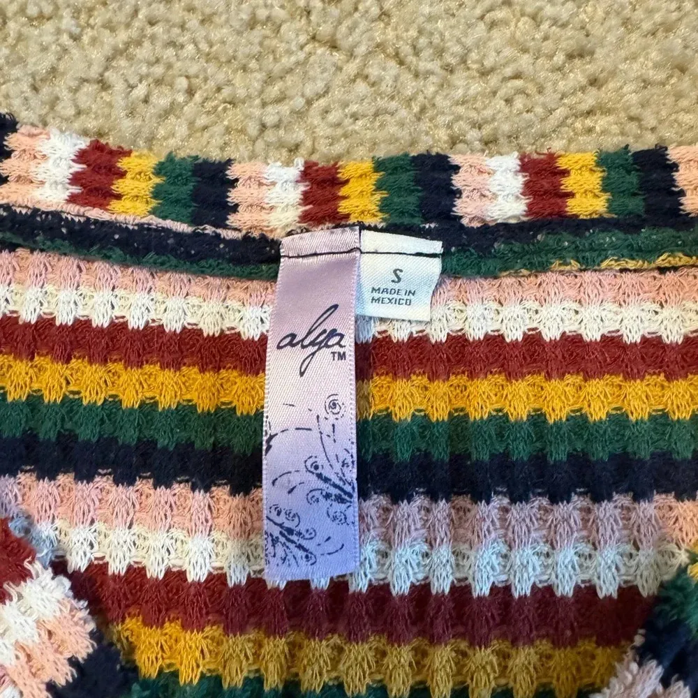 Rainbow striped button front waffle knit shirt Pink - Image 2