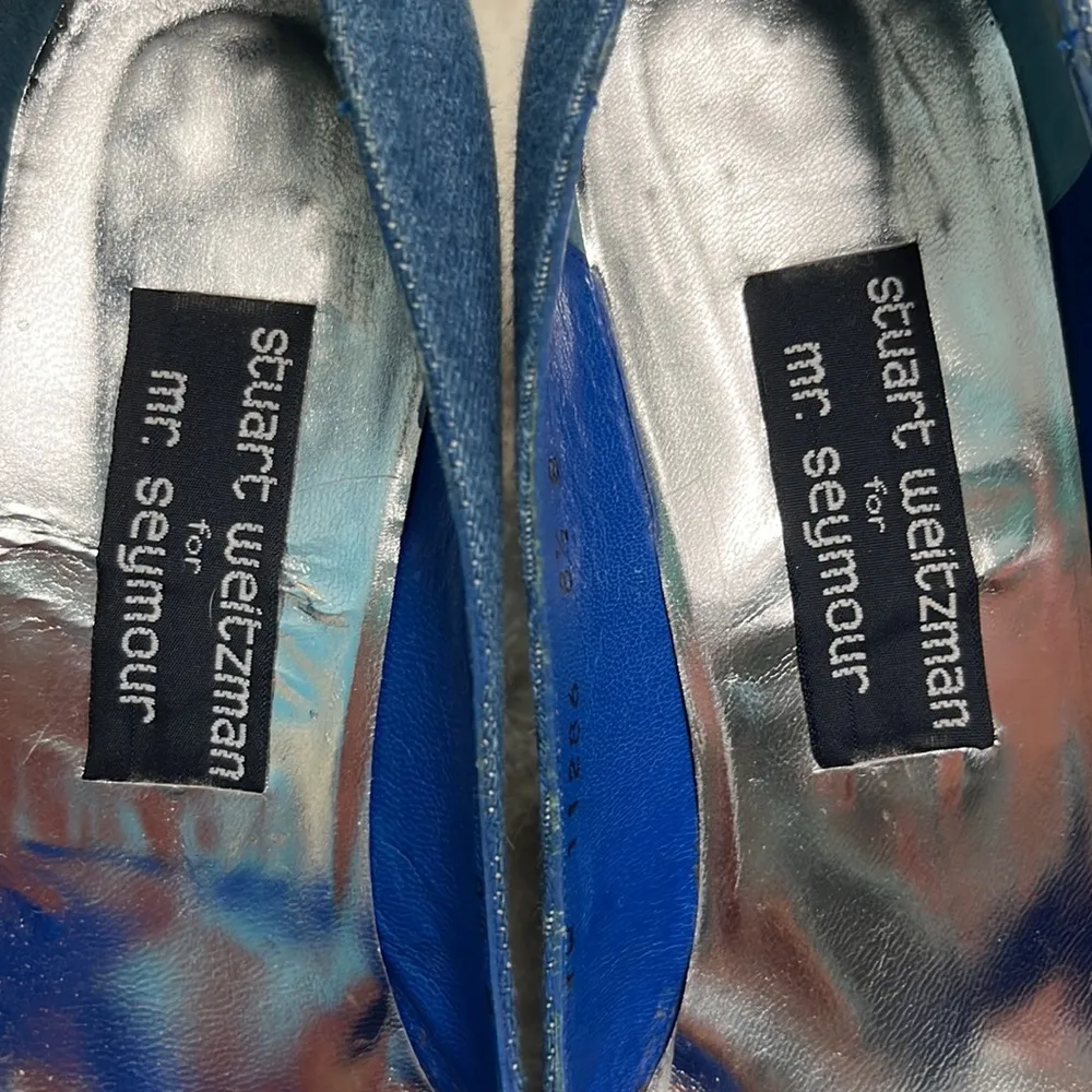 Stuart Weitzman Blue Denim Heels with Silver Rhinestone Accents - Image 14