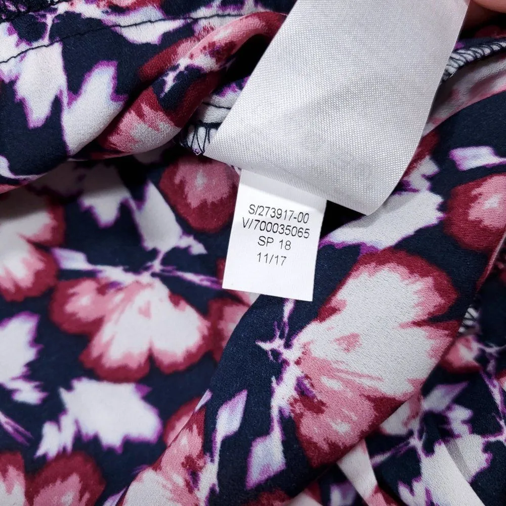 Banana Republic Factory Floral Pleated Ruffle Hem Top Black Pink Size XS - Image 8