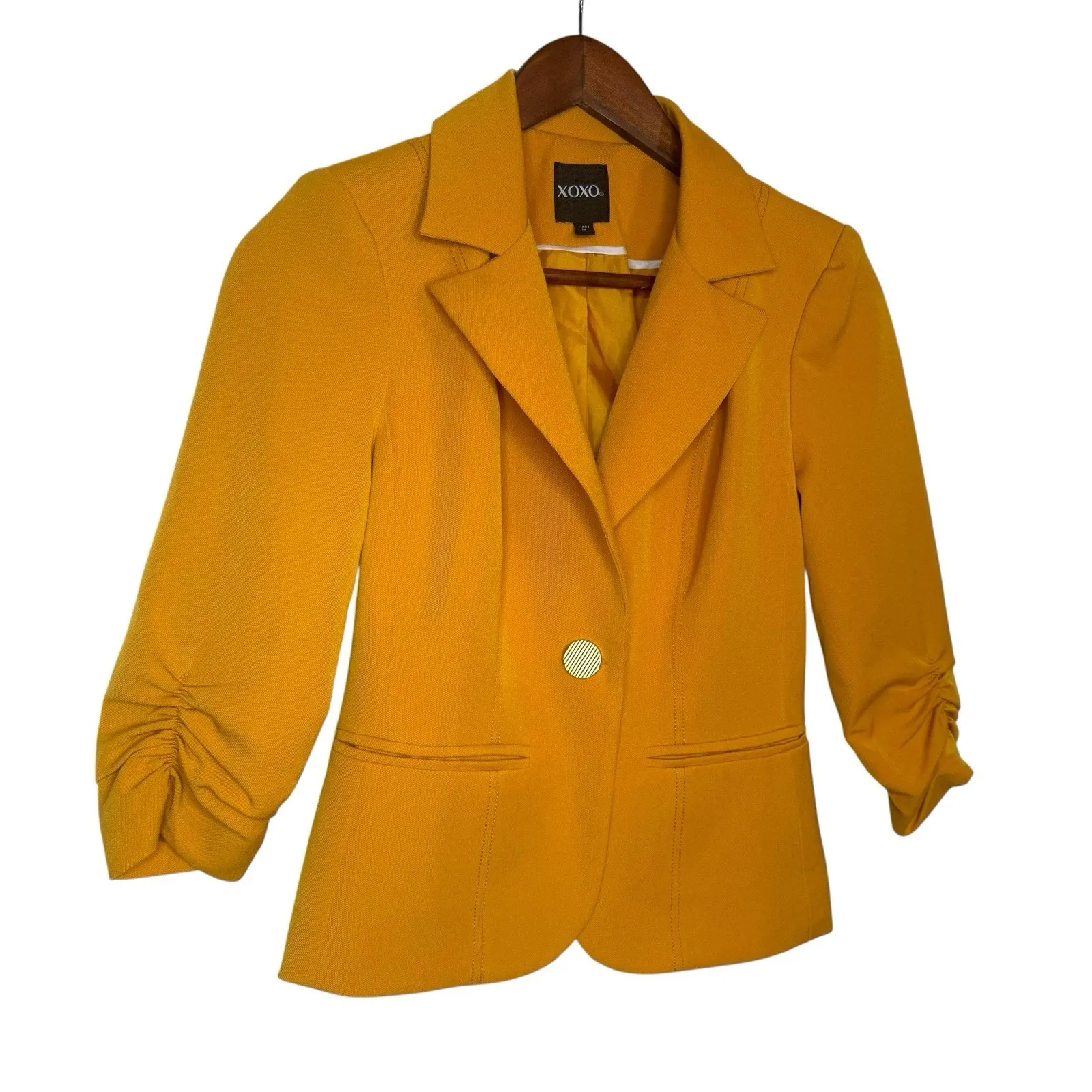 XOXO Y2K Ruched 3/4 Sleeve Cropped Blazer Jacket XS Single Button Made In USA‎ - Image 2