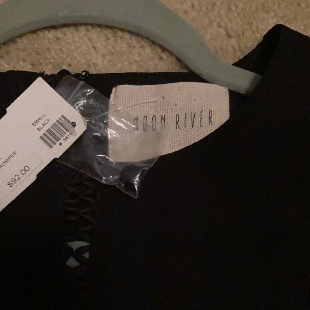 Anthropologie Moon River black long sleeve crochet romper - Image 3